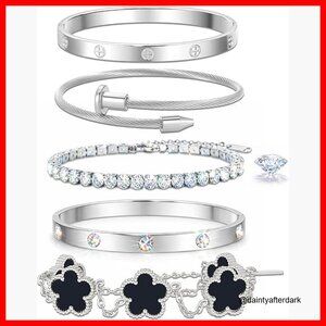 18K Gold Plated Bracelet Set, Adjustable Tennis Bangle with CZ Stones